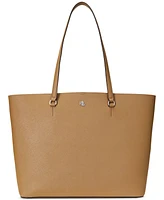 Lauren Ralph Karly Crosshatch Leather Large Tote