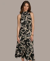 Donna Karan Women's Floral-Print Mock-Neck Midi Dress