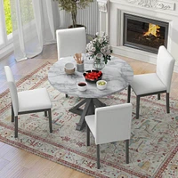 Simplie Fun 5-Piece Farmhouse Dining Set with Upholstered Chairs