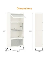 Costway 5-Tier Kitchen Baker's Rack Storage Cabinet Mobile Microwave Stand Flip-up Doors