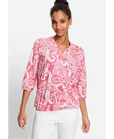 Olsen Women's Cotton Blend 3/4 Sleeve Paisley Print Tunic Tee