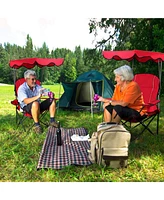 Gymax Folding Canopy Camping Chair Portable Beach Chair w/ Carrying Bag Blue
