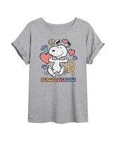 Hybrid Apparel Trendy Juniors Peanuts Dog Graphic Oversized Tee