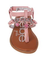 Bebe Big Girl's Strappy Sandal with Metal Chain and Sea Charms Polyurethane Sandals