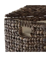 Casafield Laundry Hamper with Lid and Removable Liner Bag - Natural, Woven Water Hyacinth Square Basket for Clothes