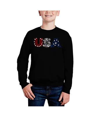 La Pop Art Boys Usa Fireworks Word Crewneck Sweatshirt