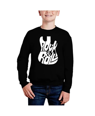 La Pop Art Boys Rock And Roll Guitar Word Crewneck Sweatshirt