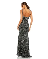 Mac Duggal Women's Sequined Low Back Slip Gown