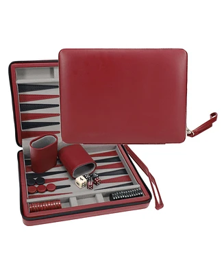 We Games Burgundy Travel Magnetic Leatherette Backgammon Set