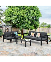 Gymax 4PCS Patio Conversation Furniture Set Outdoor Cushioned Sectional Sofa Set