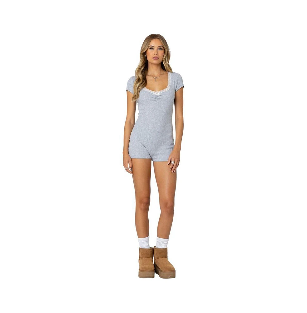 Edikted Women's Lincoln Ribbed Romper - Gray