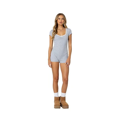 Edikted Women's Lincoln Ribbed Romper - Gray