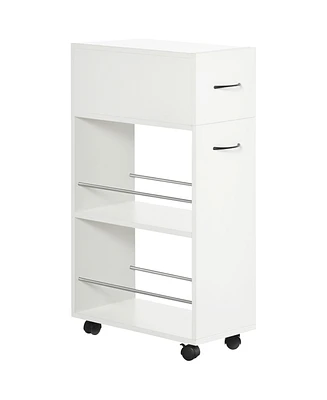 Homcom Utility Kitchen Cart, Rolling Kitchen Island Storage Trolley with Drawer and Open Shelves, White