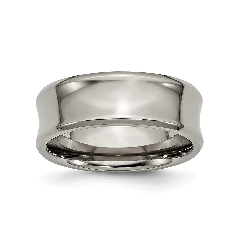 Chisel Titanium Polished Concave Beveled Edge Wedding Band Ring