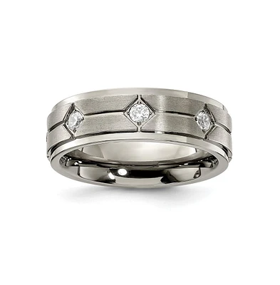 Chisel Titanium Polished with Brushed Center Cz Wedding Band Ring