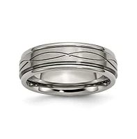 Chisel Titanium Brushed Criss-cross Design Ridged Edge Band Ring