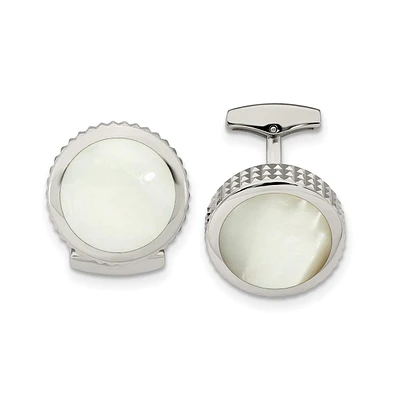 Chisel Stainless Steel Polished Studded Round Cufflinks