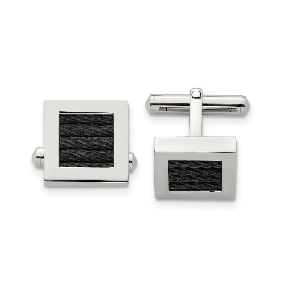 Chisel Stainless Steel Polished Black Ip-plated Wire Square Cufflinks