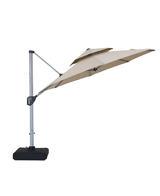 Mondawe 10 ft Cantilever Patio Umbrella with 360° Rotation, Cover and Base Included, Turquoise