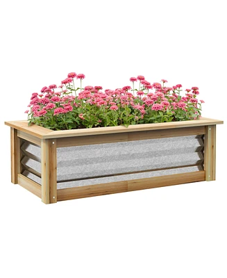 Outsunny Raised Garden Bed, Wood Reinforced Metal Planter Box, 2.6'