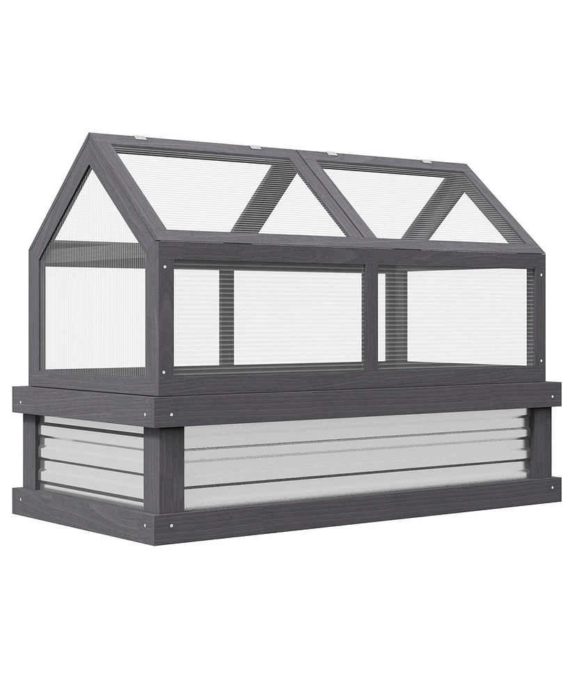 Outsunny Raised Garden Bed with Polycarbonate Greenhouse, Gray