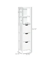 Kleankin Narrow Bathroom Cabinet with 3 Drawers and 2 Tier Shelf, Tall Cupboard Freestanding Linen Towel, Slim Corner Organizer, White