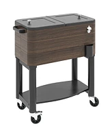 Outsunny Patio Cooler Cart with Bottle Opener 60 Qt. Rolling Ice Chest