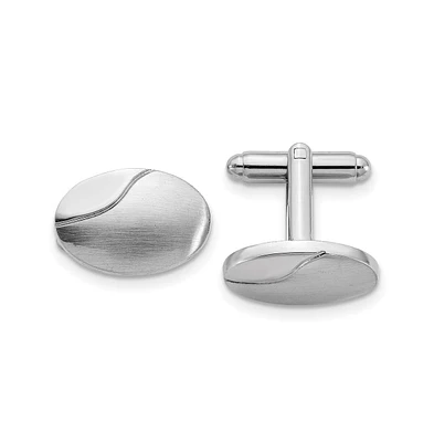 Diamond2Deal Silver-tone Brushed and Polished Oval Cuff Links