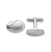 Diamond2Deal Silver-tone Brushed and Polished Oval Cuff Links