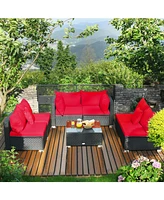 Sugift 7 Pieces Sectional Wicker Furniture Sofa Set Conversation Sets with Tempered Glass Top