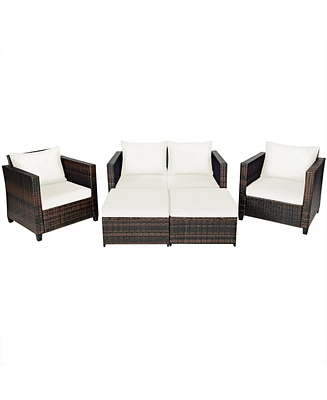 Sugift 5 Pieces Patio Rattan Furniture Conversation Sets with Removable Cushions