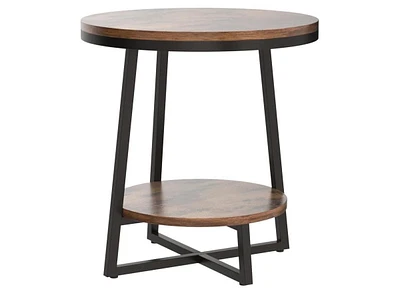 Tribesigns End Table, 2 Tier Round Side Table with Storage Shelf, Industrial Nightstand Bedside Table Coffee Accent Table for Living Room Bedroom Smal