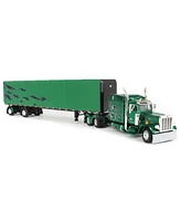 First Gear Dcp 1/64 Green & Black Peterbilt Mid-Roof Sleeper with Utility Roll Tarp Trailer