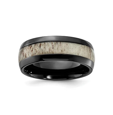 Chisel Black Zirconium White Antler Inlay Wedding Band Ring