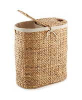 Casafield Oval Laundry Hamper with Lids and Removable Liner Bags - Natural, Woven Water Hyacinth 2-Section Laundry Basket for Clothes and Towels