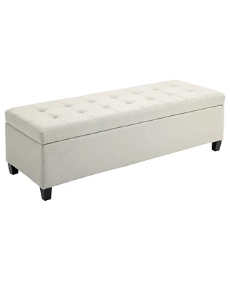 Homcom Storage Ottoman Bench with Linen Fabric Upholstery, White