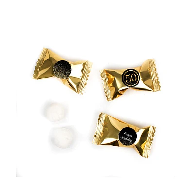 Just Candy 50th Birthday Candy Mints Party Favors Gold Individually Wrapped Buttermints - 55 Pcs