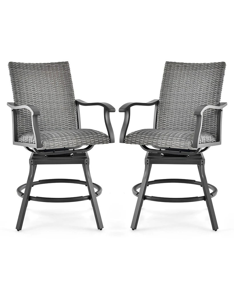 Sugift 2 Pieces Patio Swivel Bar Chair Set with Quick Dry 4D Air Fiber Cushion