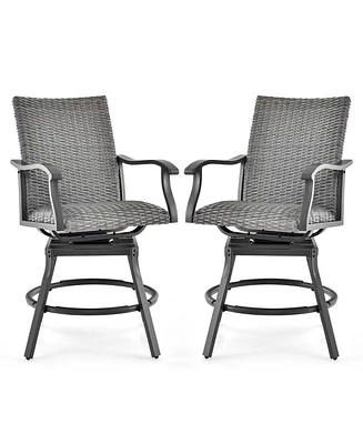 Sugift 2 Pieces Patio Swivel Bar Chair Set with Quick Dry 4D Air Fiber Cushion