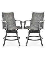 Sugift 2 Pieces Patio Swivel Bar Chair Set with Quick Dry 4D Air Fiber Cushion