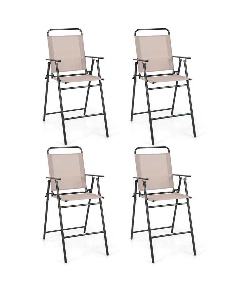 Sugift Patio Folding Bar Stool Set of 4 with Metal Frame and Footrest