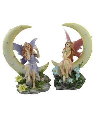 Fc Design 5"H 2-pc Fairy on Moon Figurine Set Decoration Home Decor Perfect Gift for House Warming, Holidays and Birthdays