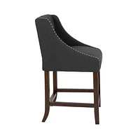 Merrick Lane Hadleigh Upholstered Counter Stool 24" High Transitional Tufted With Accent Nail Trim