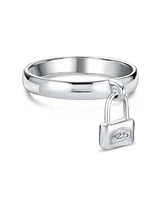 Bling Jewelry Dangle Charm Pad Lock Ring For Women Sterling Silver 1MM