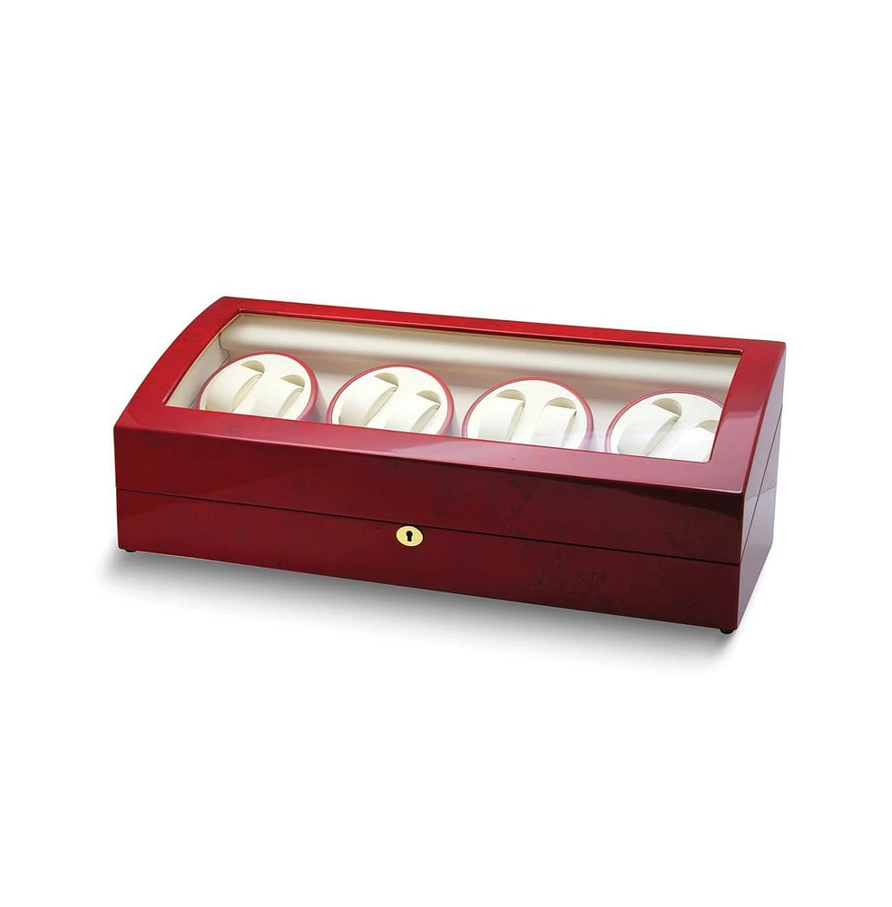 Diamond2Deal Rotations High Gloss Red Burlwood Finish Acrylic Window Watch Winder