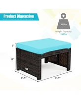 2 Pieces Patio Rattan Ottomans with Soft Cushion for and Garden