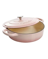 Crock Pot Artisan 5 Quart Cast Iron Braiser Everyday Pan With Borasilicate Lid - Red