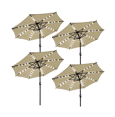 Yescom 4Pcs 9' Aluminum Solar Patio Umbrella With 32 LEDs 8 Ribs Crank Tilt Outdoor Beach Cafe Garden