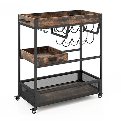 Sugift 3-Tier Industrial Buffet Serving Cart with Wine Rack