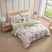 Bebejan Fresh Cut Flowers Bedding 200 Thread Count 100% Cotton Sateen 5 Piece Reversible Queen Comforter Set